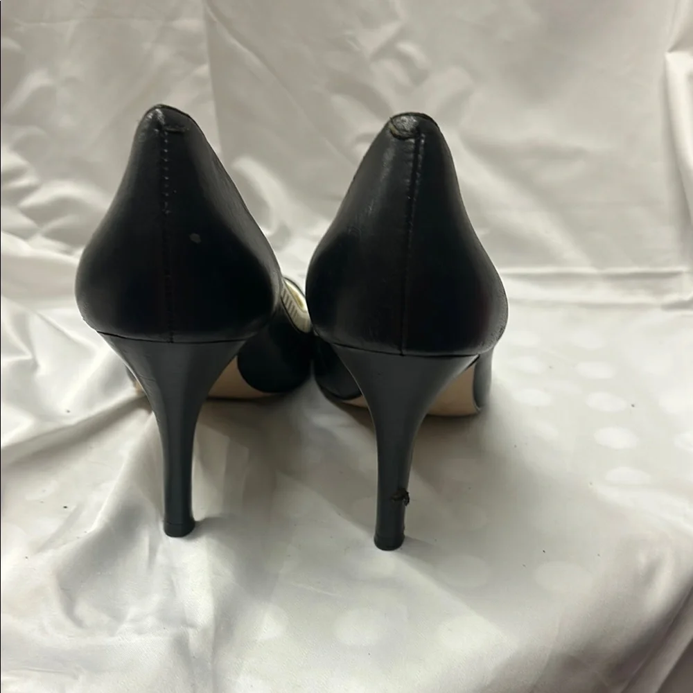Ivanka Trump Black and White Peep-Toe Heels